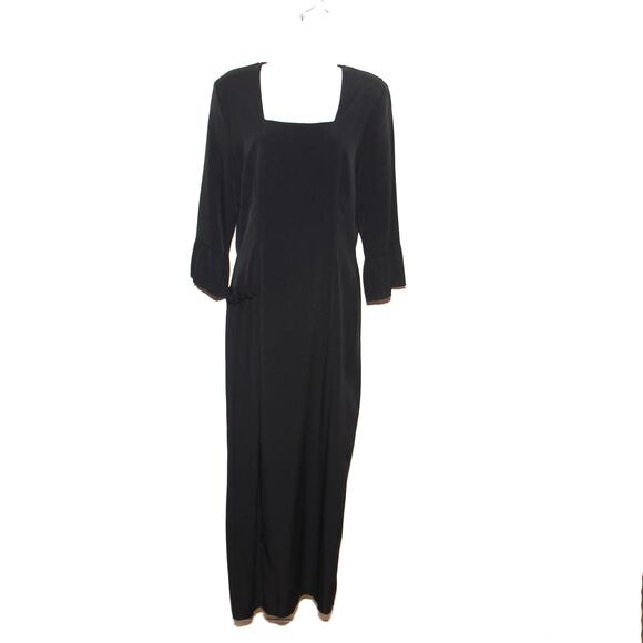 Vintage Wild Rose Black Maxi Sheath Dress Size 10 Square neck Goth - Picture 1 of 9